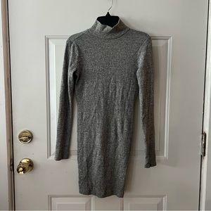 NWT Forever 21 Mock Neck Heather Grey Knee Length Dress with Back Cutout